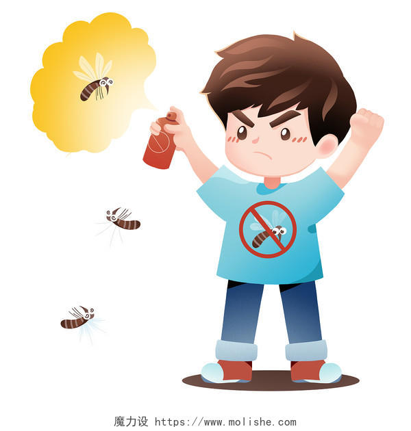 卡通男孩驱蚊喷雾灭蚊插画元素世界防治疟疾日